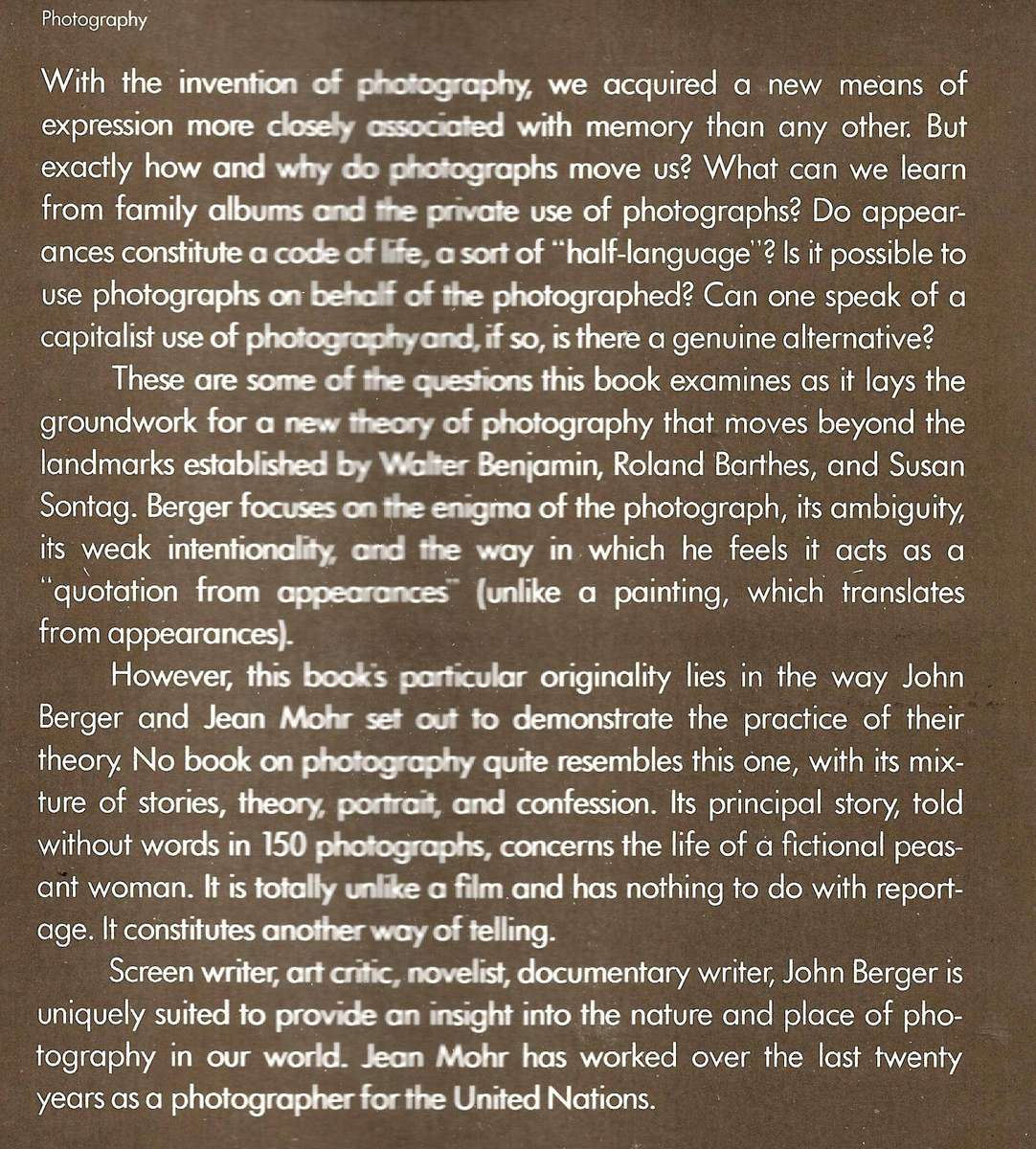 ANOTHER WAY OF TELLING John Berger and Jean Mohr