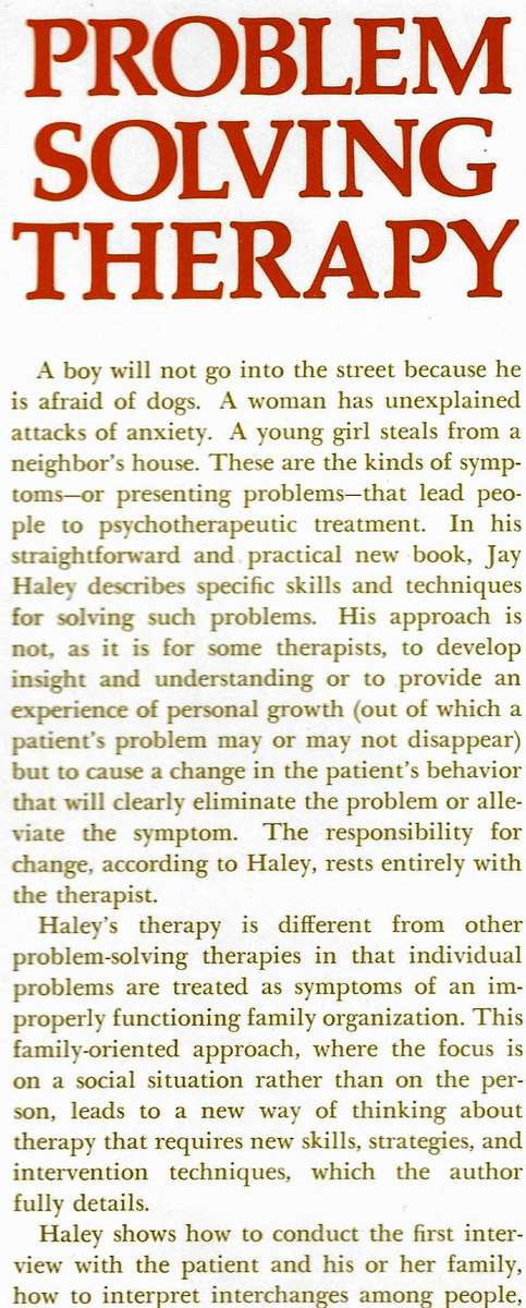 PROBLEM-SOLVING THERAPY Jay Haley