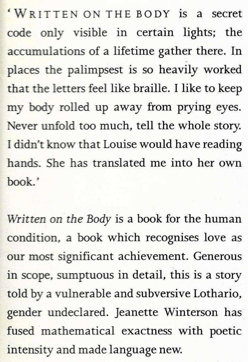 WRITTEN ON THE BODY Jeanette Winterson