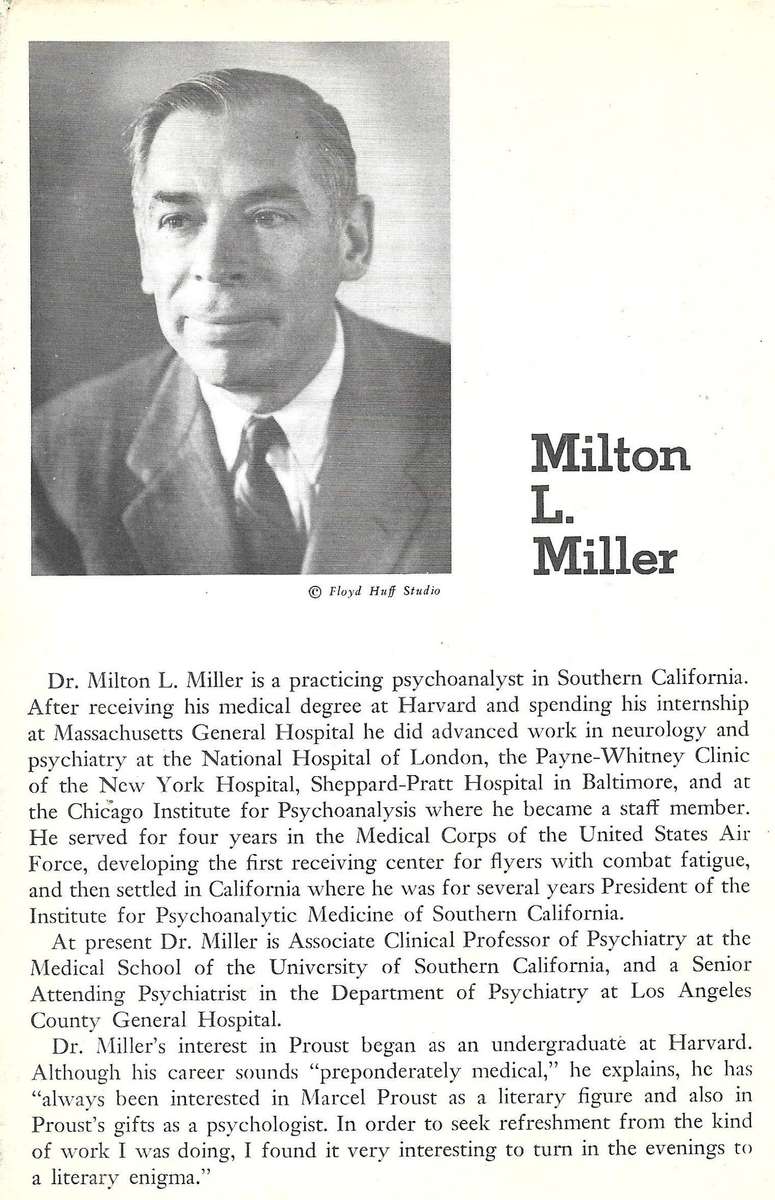 NOSTALGIA: A PSYCHOANALYTIC STUDY OF MARCEL PROUST Milton L. Miller, M.D.