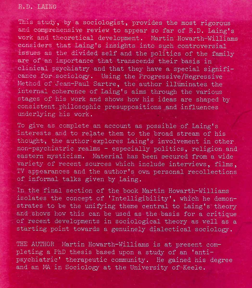 R. D. LAING: HIS WORK AND ITS RELEVANCE FOR SOCIOLOGY by Martin Howarth-Williams