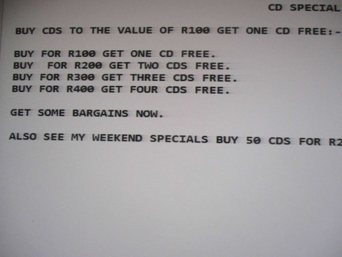 CD SPECIAL BUY CDS FOR R100 GET ONE CD FREE