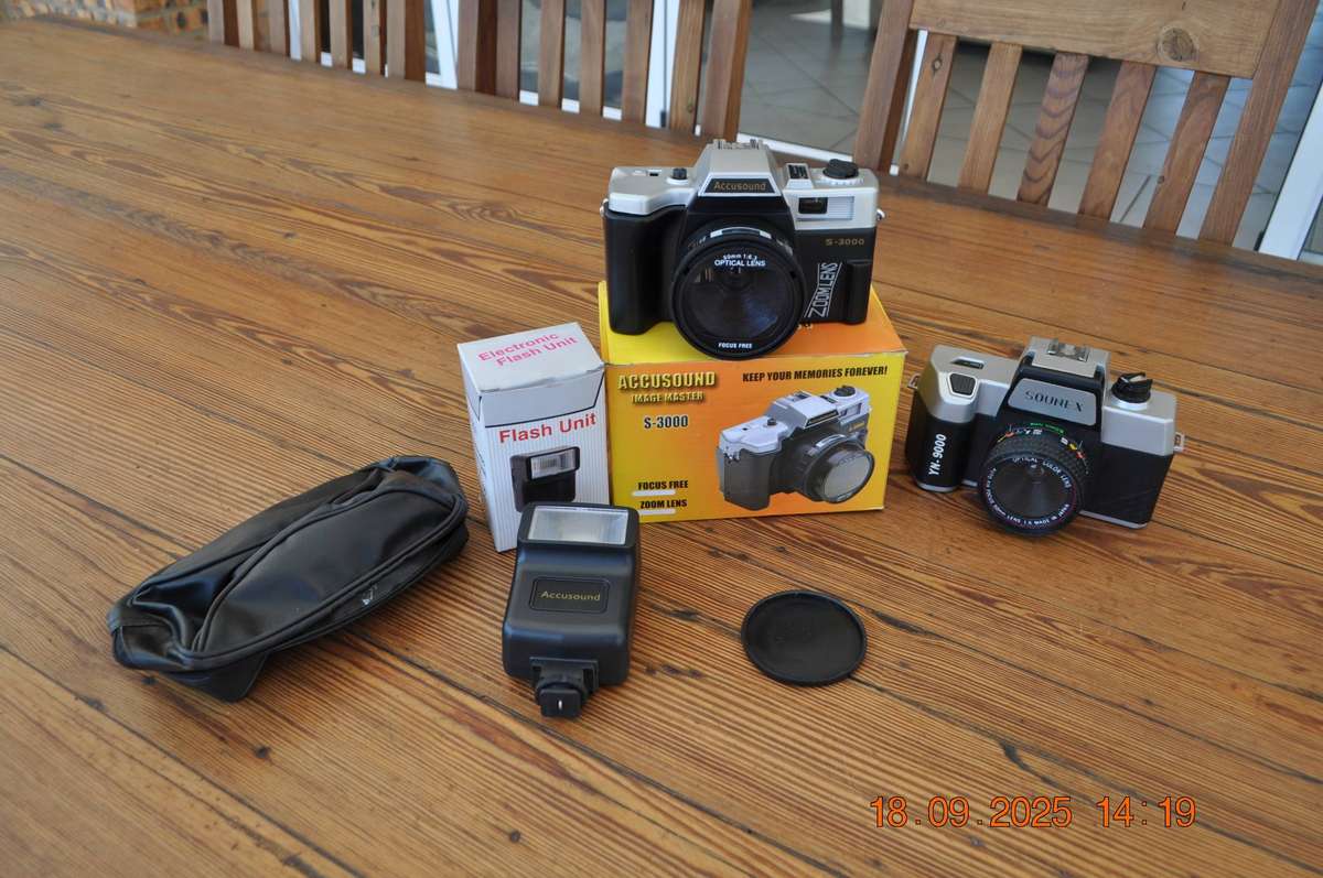 Vintage 35mm Film Cameras X2 With Flash Accusound and Sounex