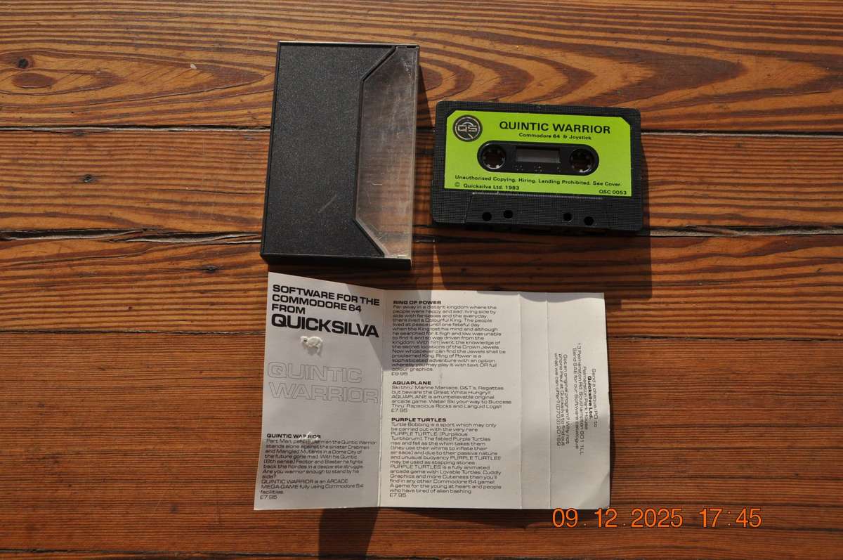 Vintage Commodore 64 Quintic Warrior Game Cassette