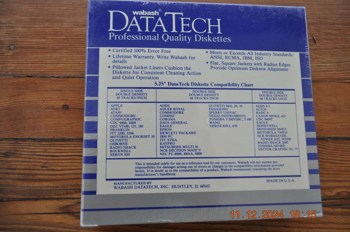 Vintage Wabash Datatech Floppy Discs (5.25) New Sealed In Box