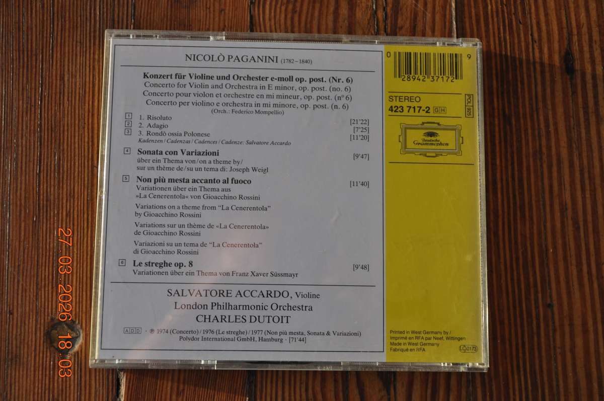 Paganini  Violinkonzert Nr 6 Accardo / London Philharmonic Orchestra Dutoit (classical cd)
