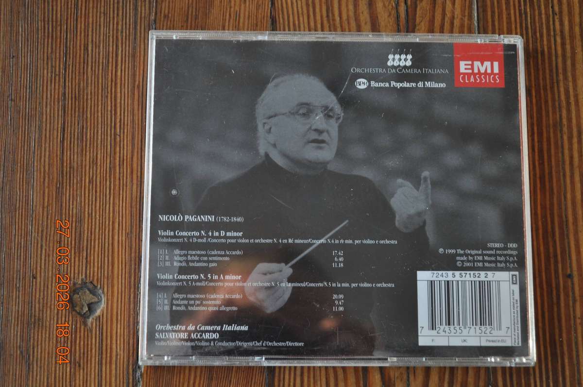 Accardo Plays Paganini  Violin Concertos No 4 & 5 (classical cd)