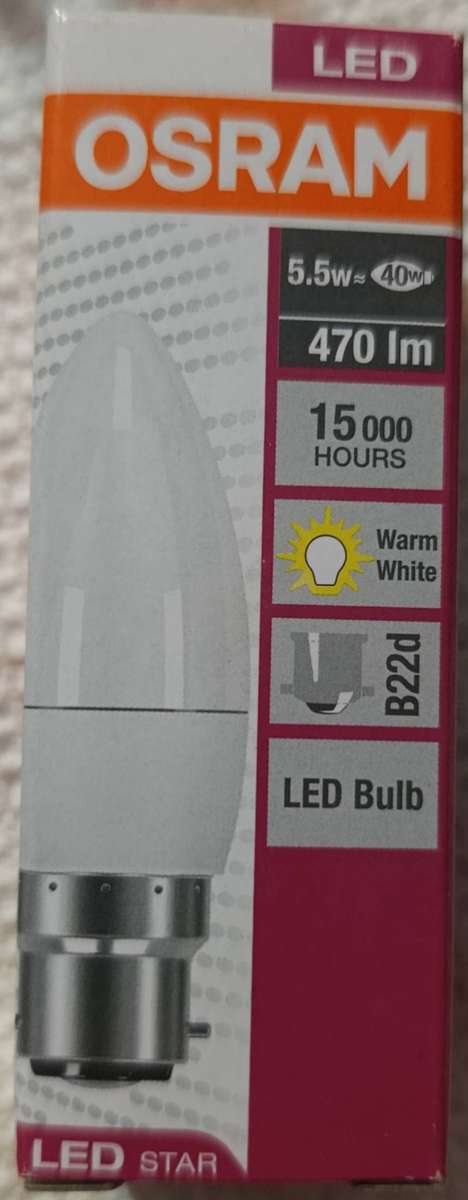 Osram 5.5W Warm White B22d LED Frosted Candle Bulb