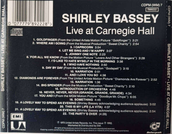 Shirley Bassey - Live At Carnegie Hall (CD)