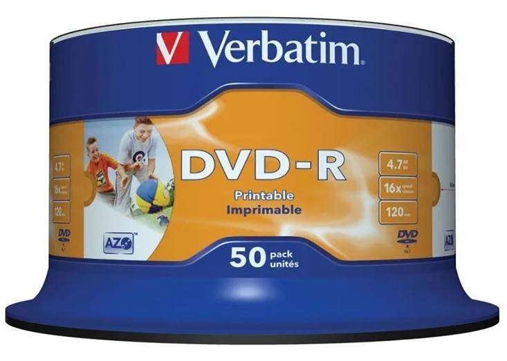 Verbatim DVD-R, 4.7 GB, 16X, 50 Pack Printable