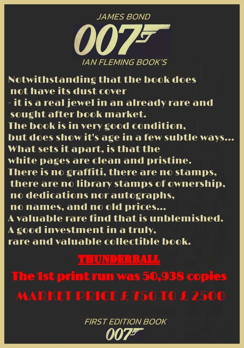 FIRST EDITION 1961 : IAN FLEMING JAMES BOND : THUNDERBALL.