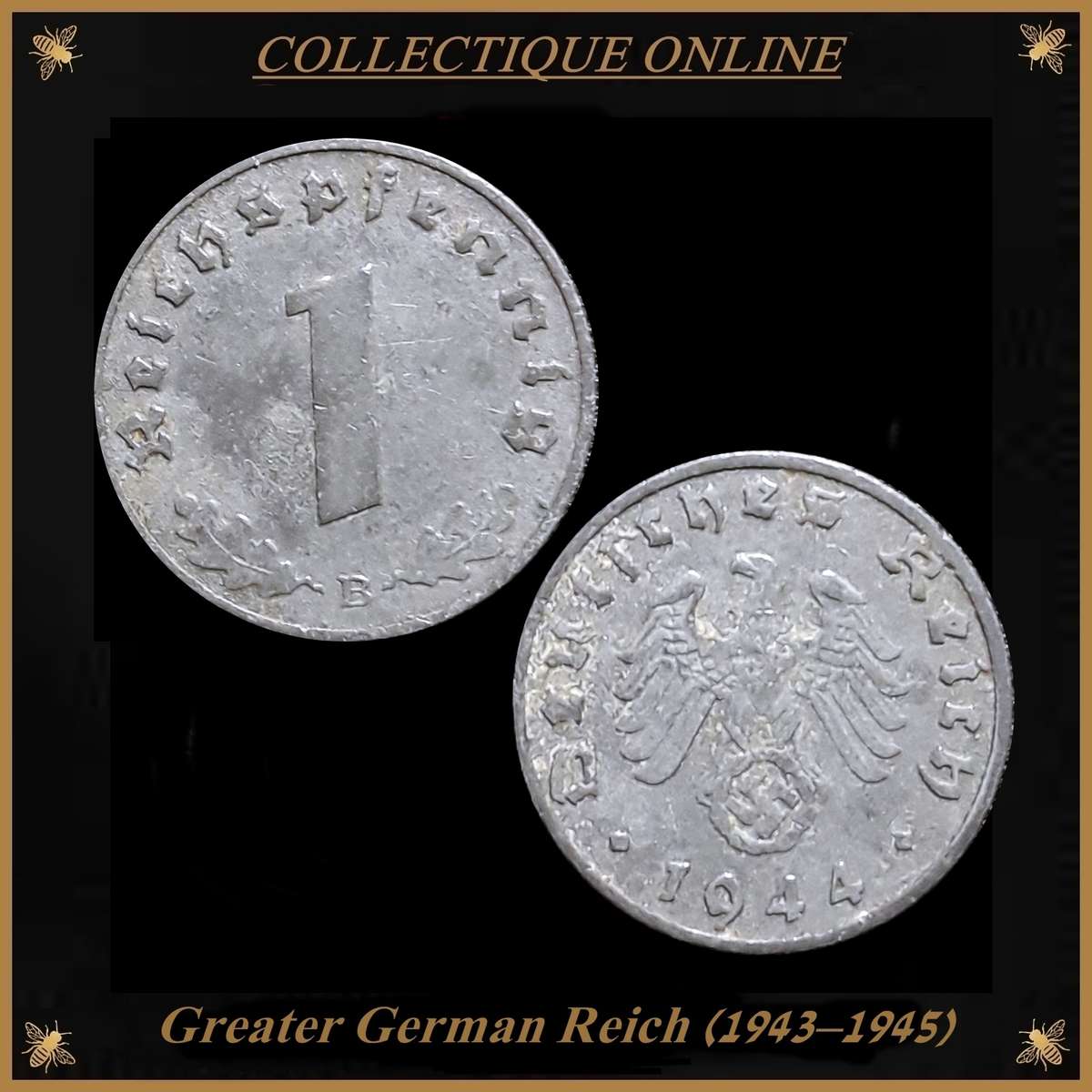 Third Reich : Great German Reich (1943-1945) : 1  Reichspfennig 1944 : Circ. Coin in Good Condition.