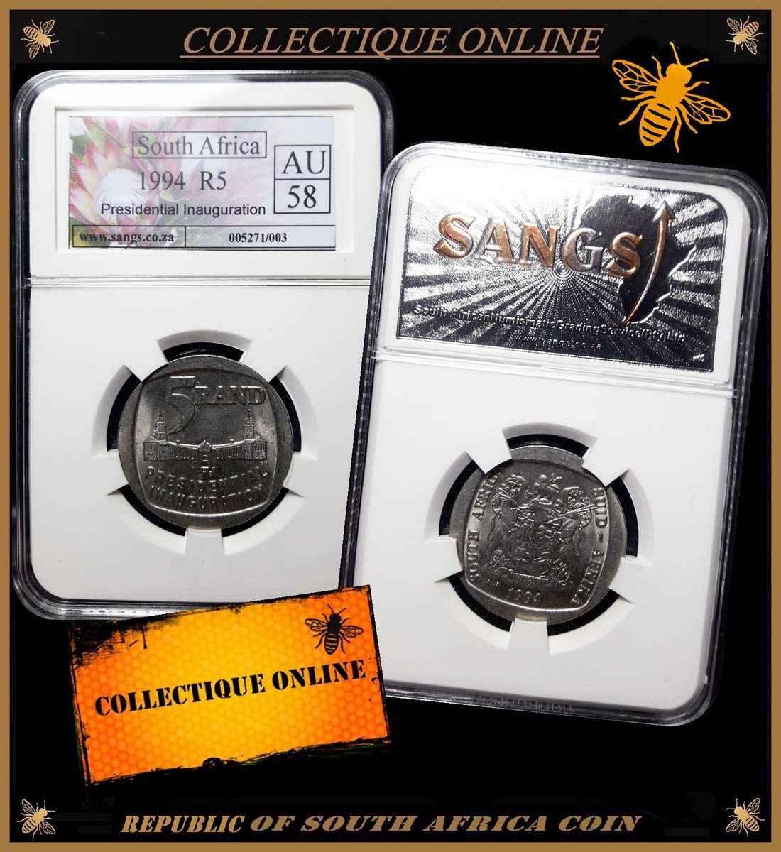 1994: REP.  of SOUTH AFRICA : 5 R : COMMEMORATIVE : PRESIDENTIAL INAGURATION : GRADED by S.A.N.G.S.
