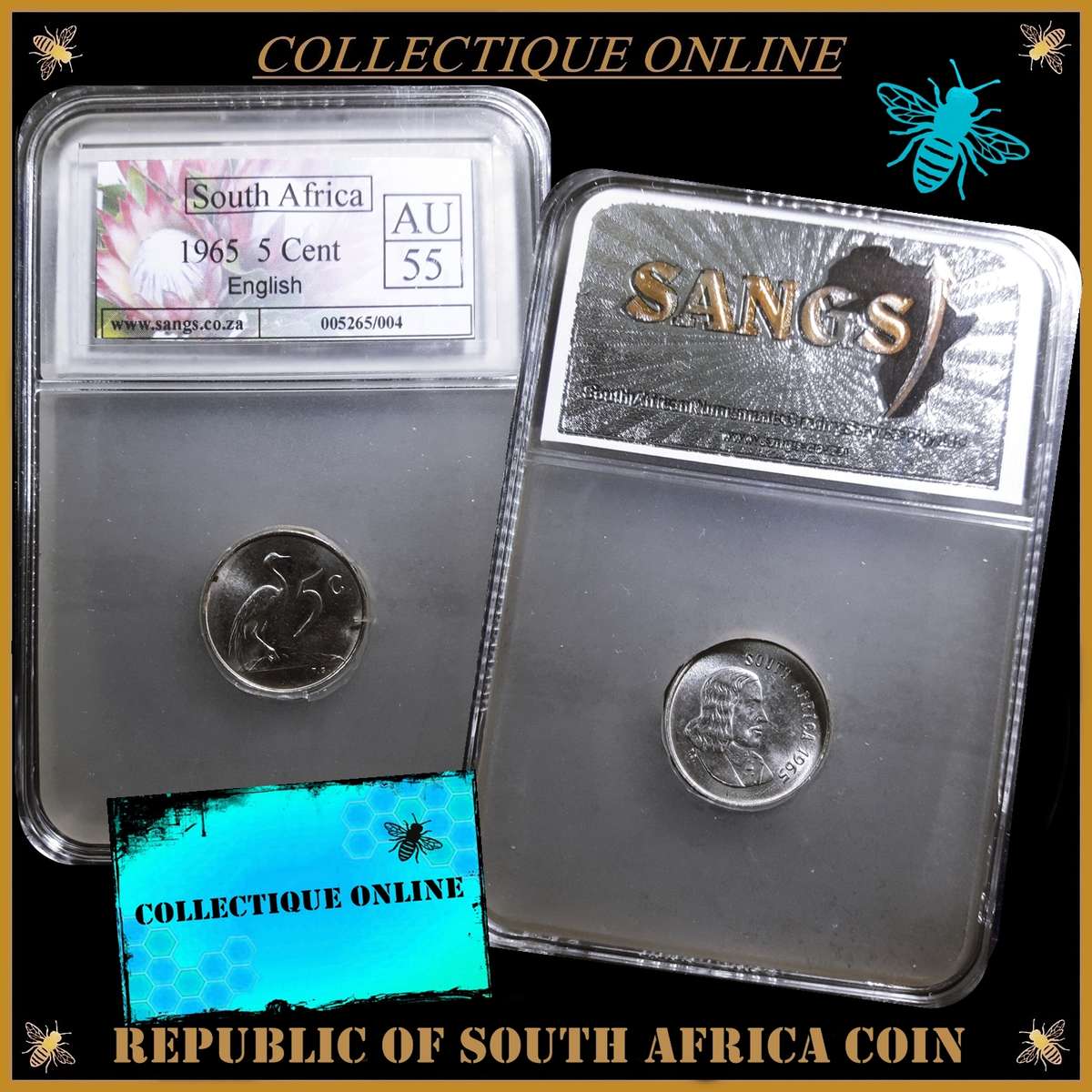 1965 : REPUBLIC of S. A. : 5 Cent : GRADED AU 55 : GRADE By S.A.N.G.S.