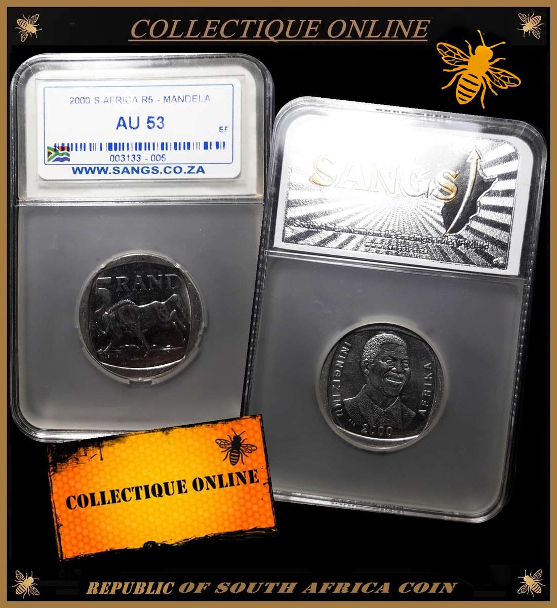 2000 : REP.  of SOUTH AFRICA : 5 R : COMMEMORATIVE : MANDELA : GRADED by S.A.N.G.S.