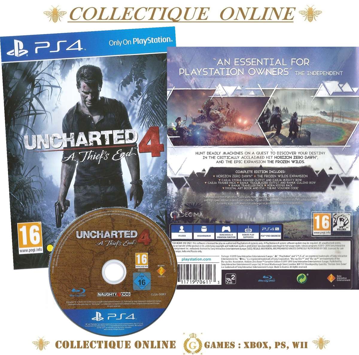 PS4 : UNCHRTED A THIEF'S END : ISSUE 2016 : DISC IN EXCELLENT CONDITIONS. As Per Photo.