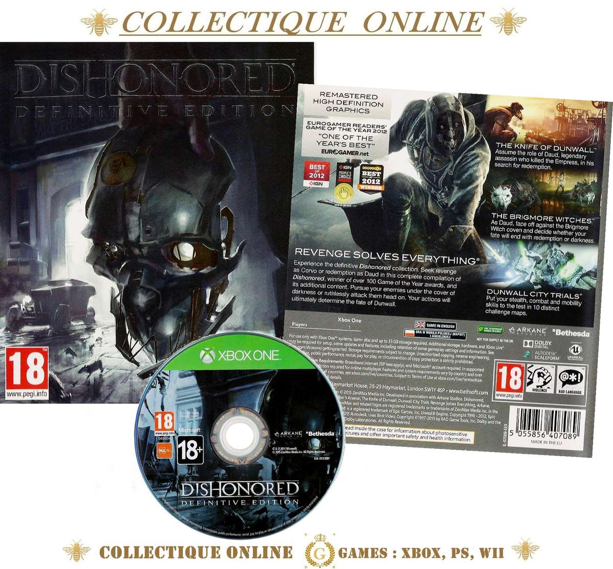 XBOX ONE : DISHONORED DEFINITIVE EDITION : ISSUE 2015 : DISC IN EXCELLENT CONDITIONS. As Per Photo.