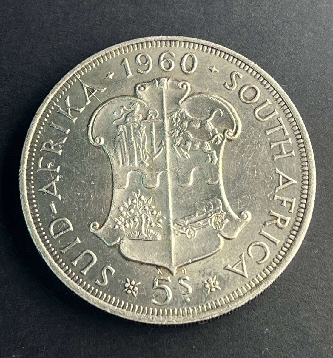 1960 SA five shilling - fiftieth anniversary silver
