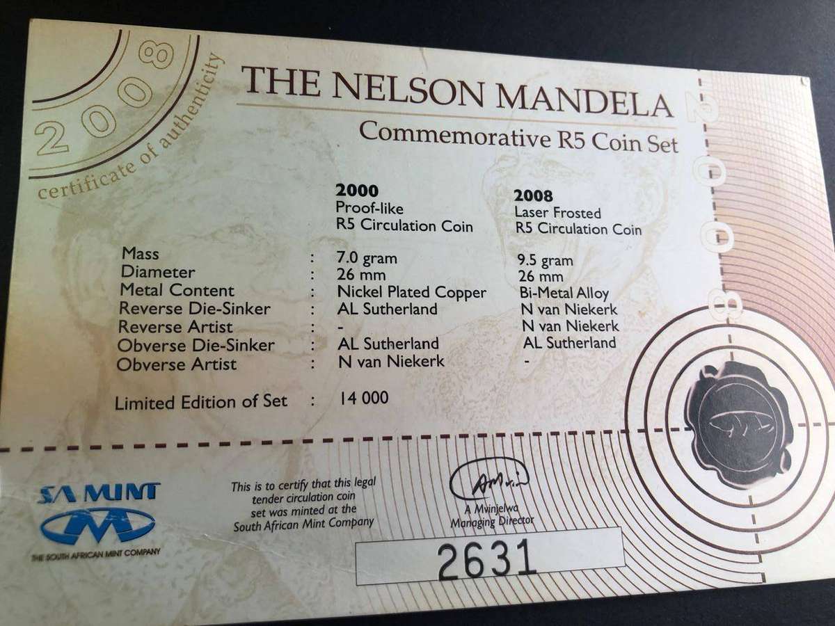 SA Mint Nelson Mandela Commemorative Set 2000 and 2008