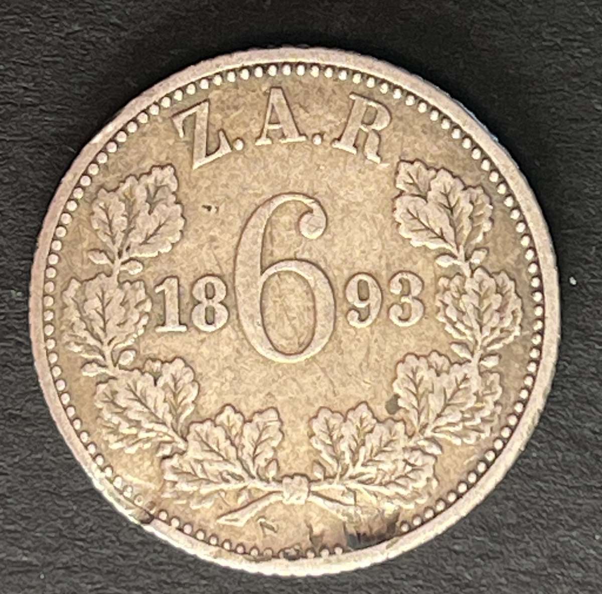 ZAR 6 pence 1893 silver mintage 96000