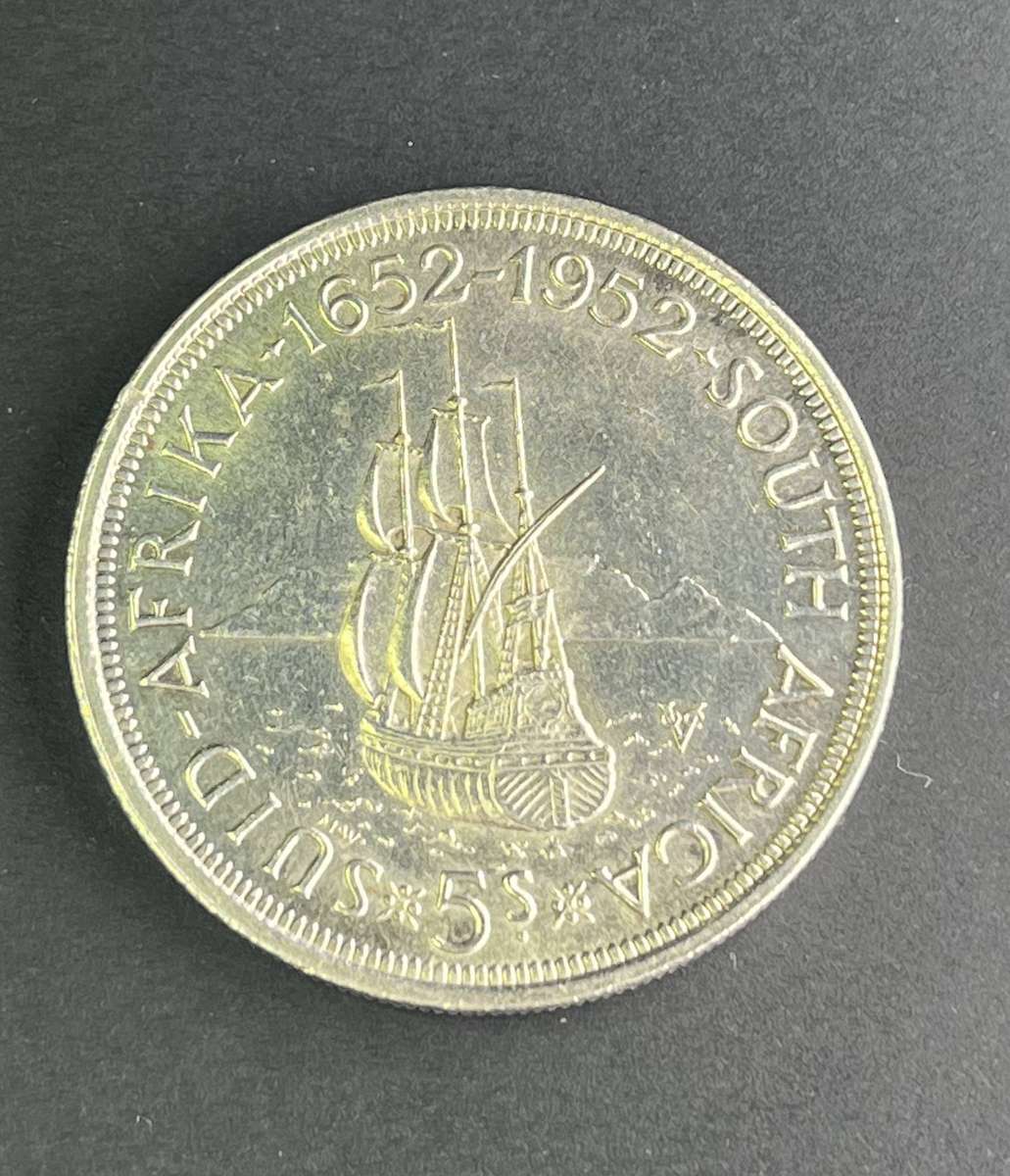 300th anniversary founding of Cape Town. Five shilling .500 silver