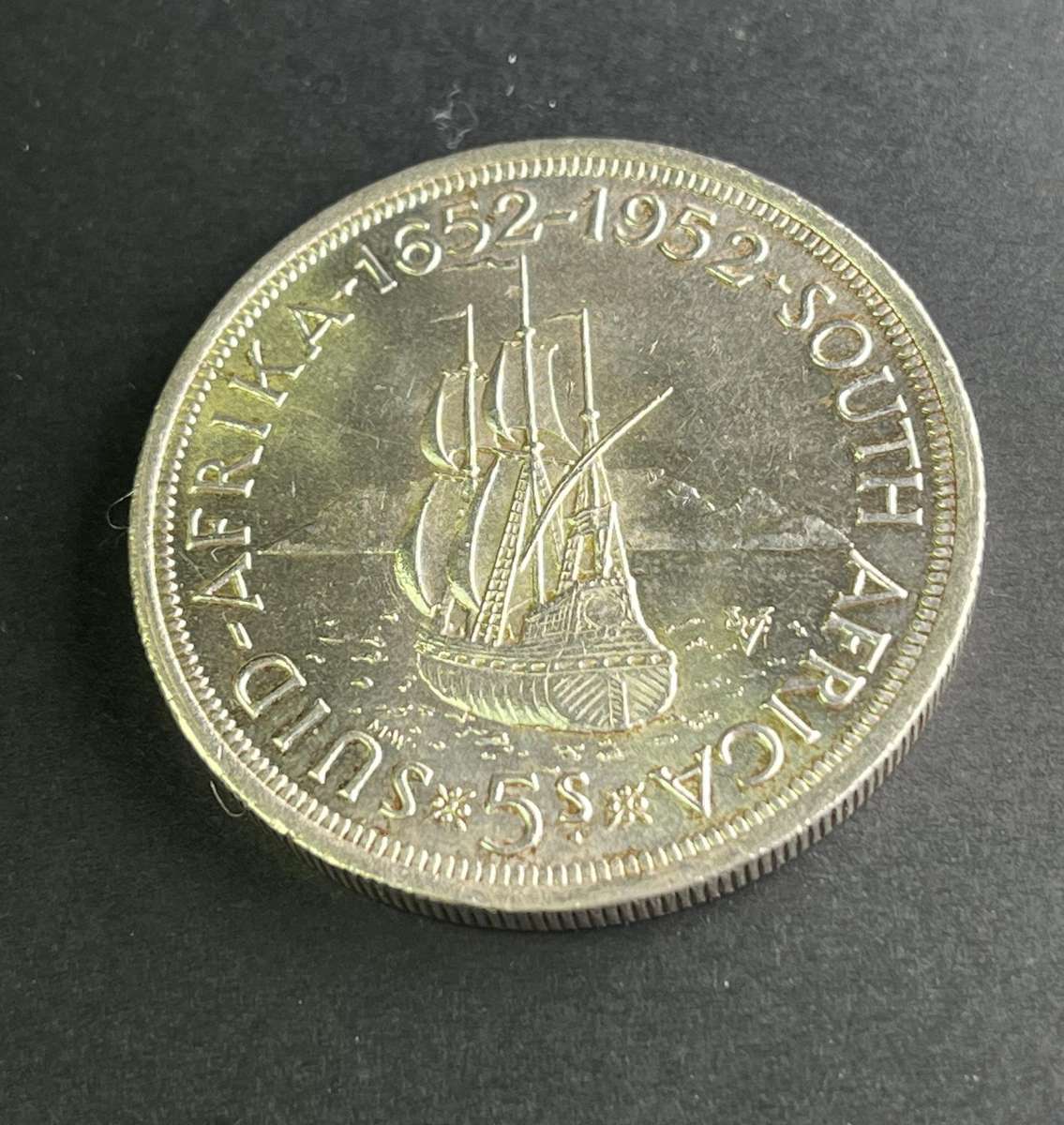 300th anniversary founding of Cape Town. Five shilling .500 silver