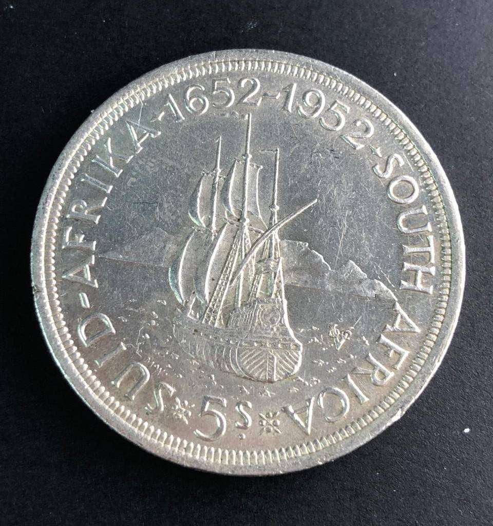 300th anniversary founding of Cape Town. Five shilling .500 silver