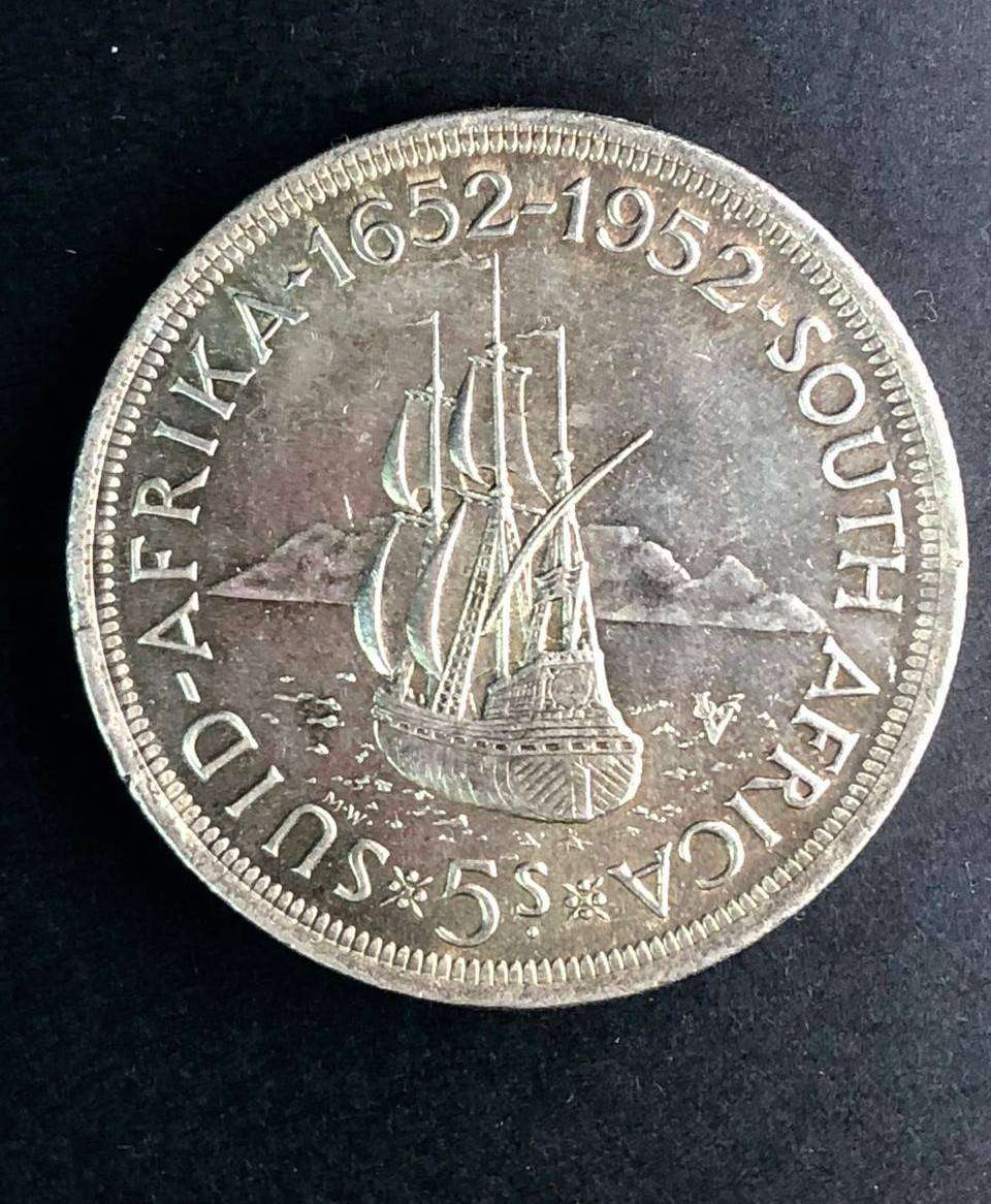 300th anniversary founding of Cape Town. Five shilling .500 silver