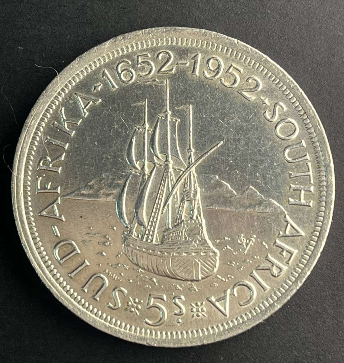 300th anniversary founding of Cape Town. Five shilling .500 silver