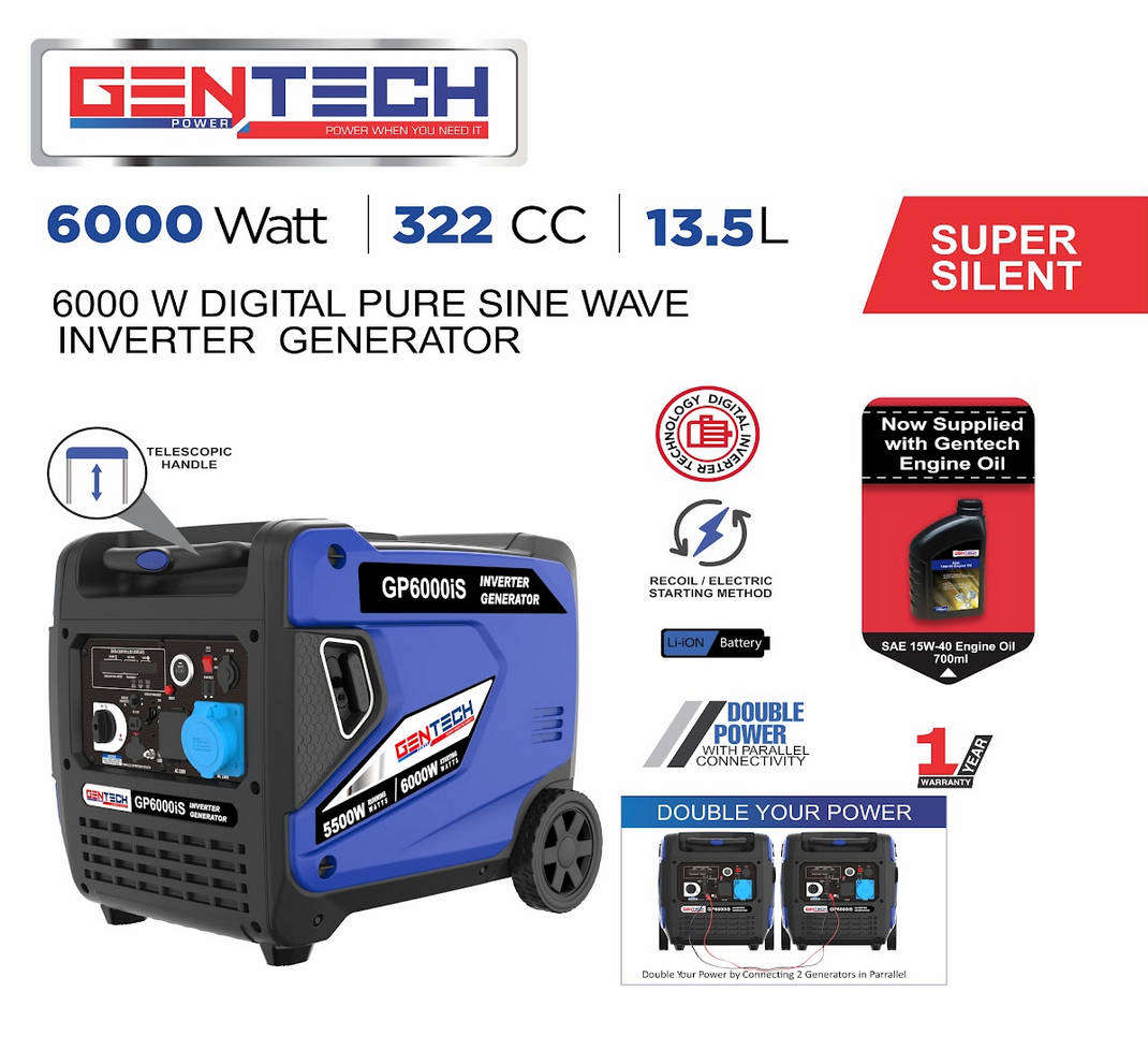 Gentech 6KVA Electric Start Digital Pure SineWave Petrol Inverter Generator