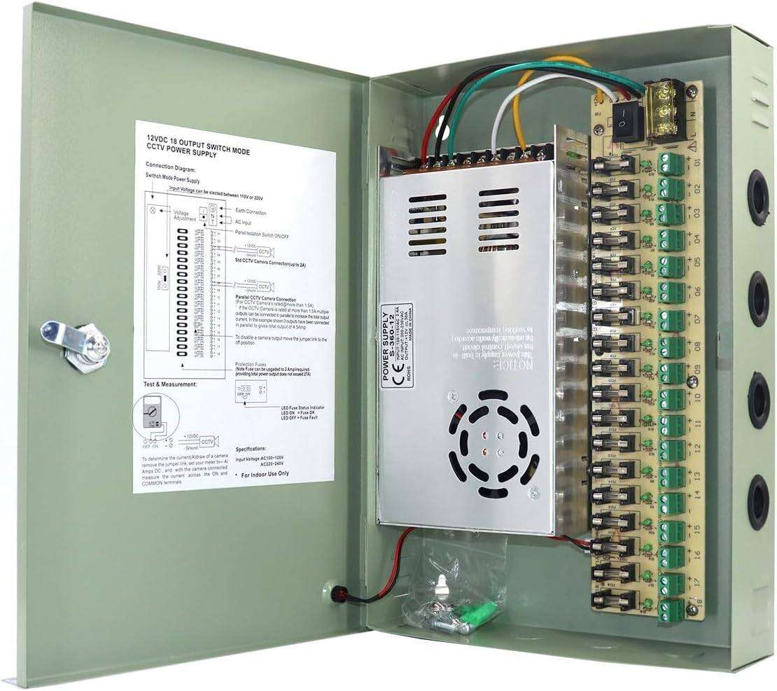 8 Channel 12 Volt DC Output 30A CCTV Distributed Power Supply Box