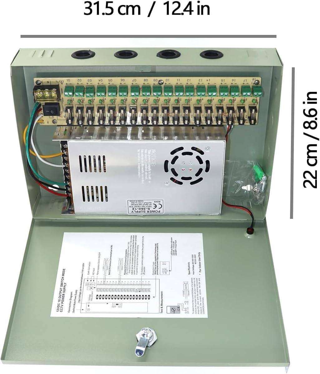 8 Channel 12 Volt DC Output 30A CCTV Distributed Power Supply Box
