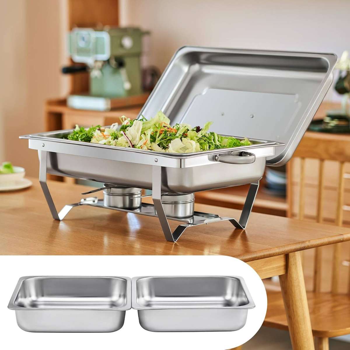 Stainless Steel Food Warming Double Pan Chafing Dish (read the description)