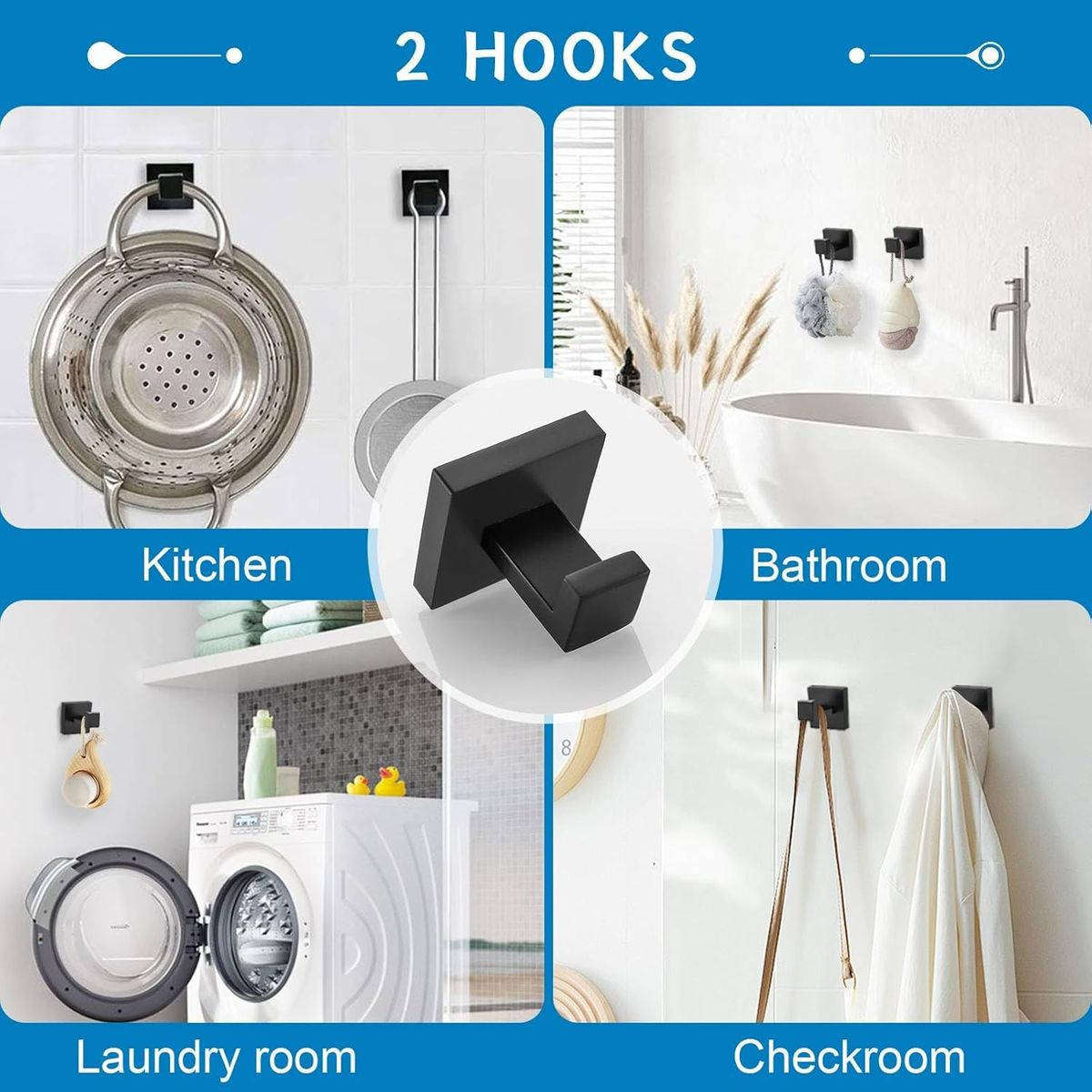 5 Piece Rectangular Tuber DIY Bathroom Accessories Set with Robe Hooks - Black