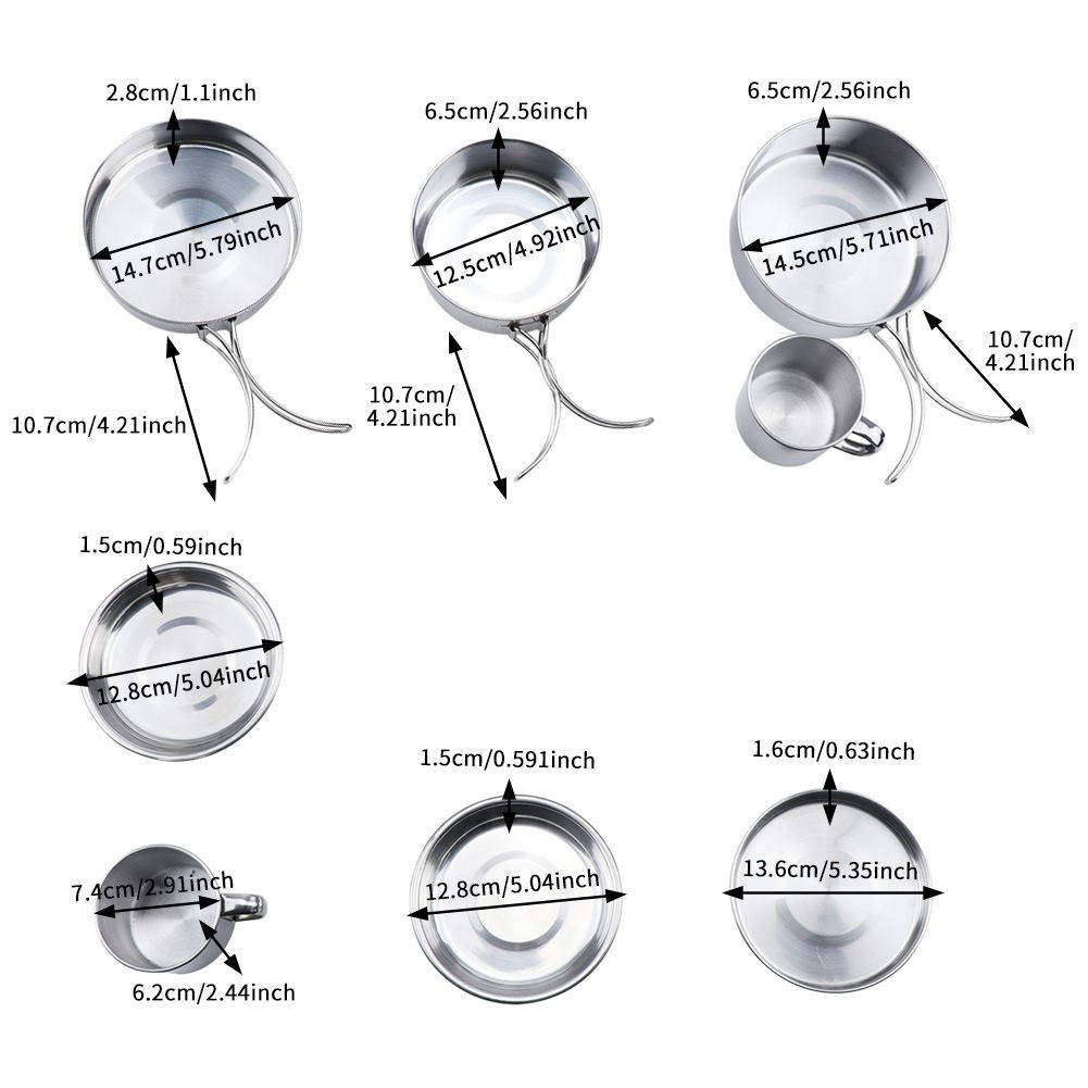 8 Piece Stacked S. Steel Portable Camping Cookware Set for 2 FX-9115