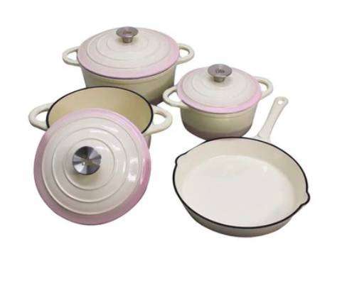 Authentic 7 Piece Cast Iron Dutch Oven Cookware Set -ice-cream color