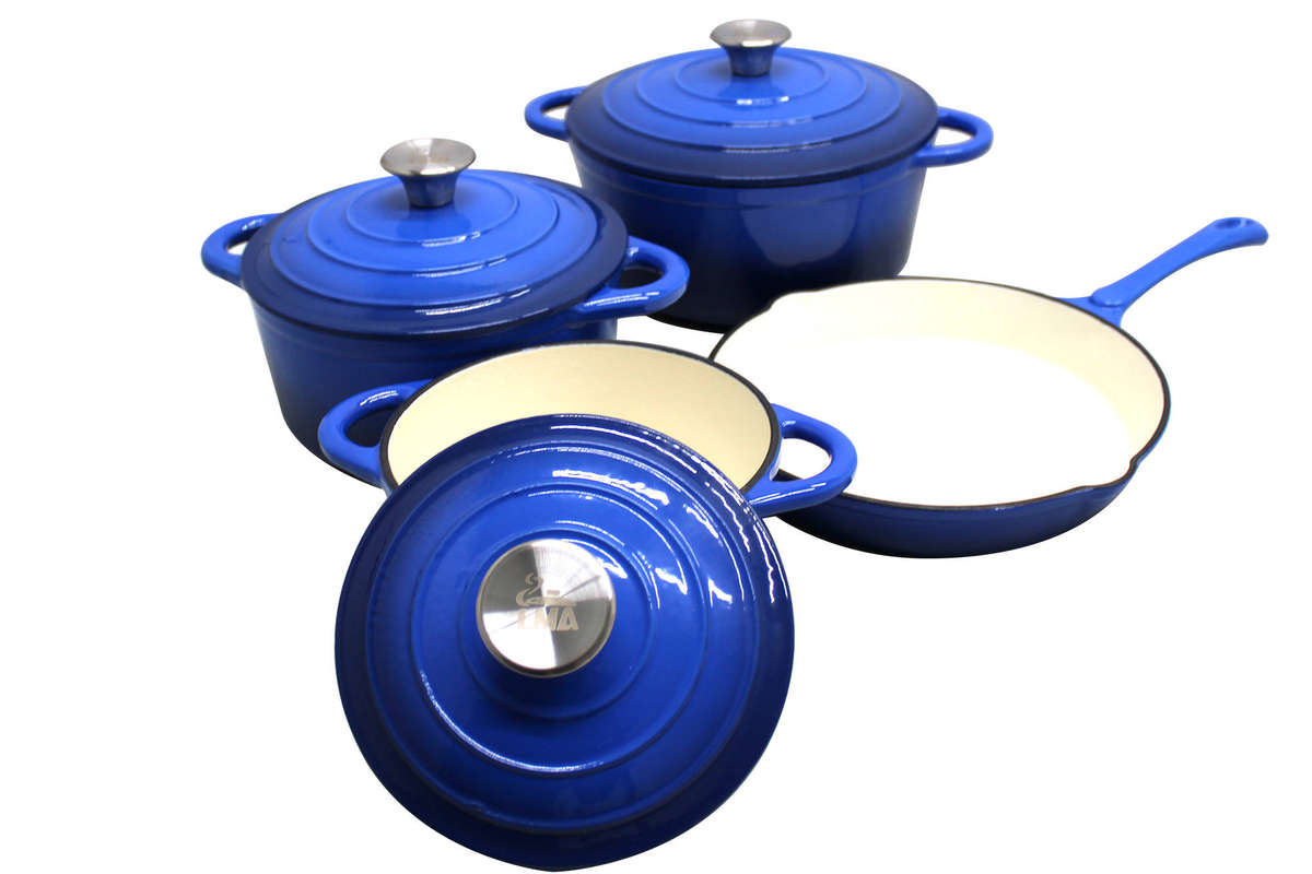 7 Piece Cast Iron Cookware Dish Set - Blue