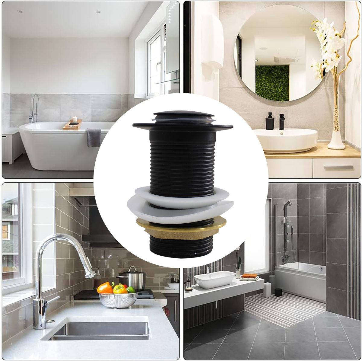 Sanitaryware Unslotted Pop-Up Waste Plug - Black