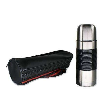 350mlDouble Wall Hot & Cold Bullet Flask with NonSlip Rubber Grip & Pouch