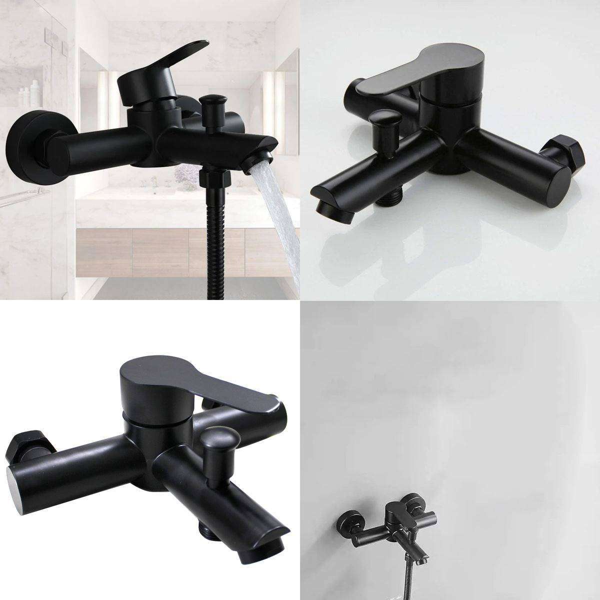 Wall Mounted Barrel Bathtub Faucet & Handheld Shower Set - Black
