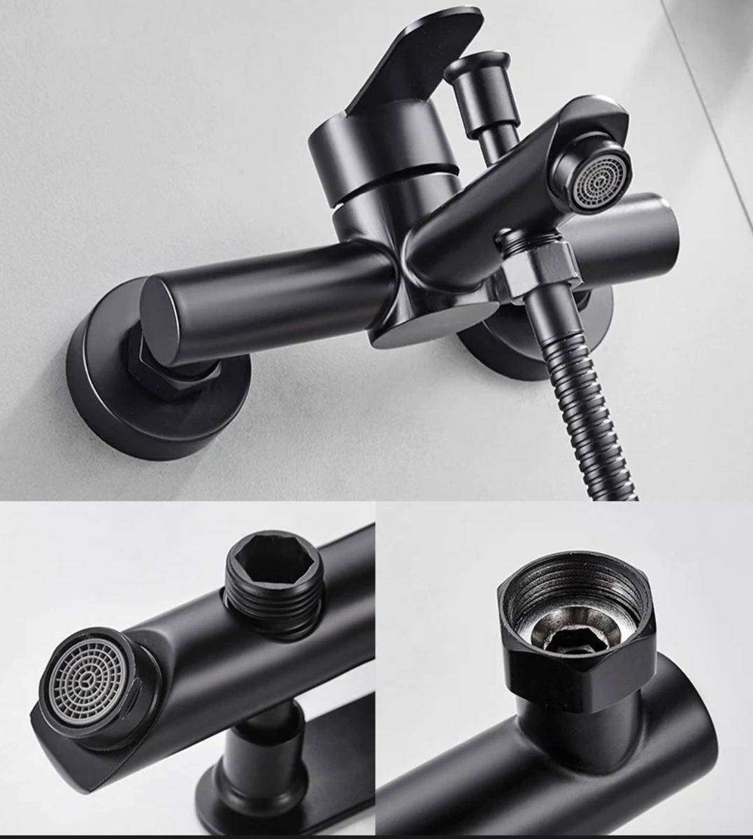 Wall Mounted Barrel Bathtub Faucet & Handheld Shower Set - Black