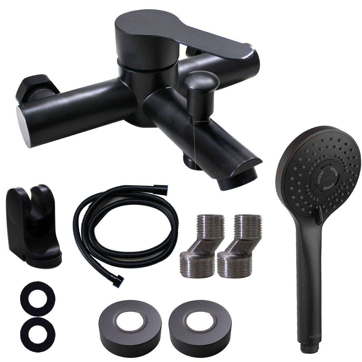 Wall Mounted Barrel Bathtub Faucet & Handheld Shower Set - Black