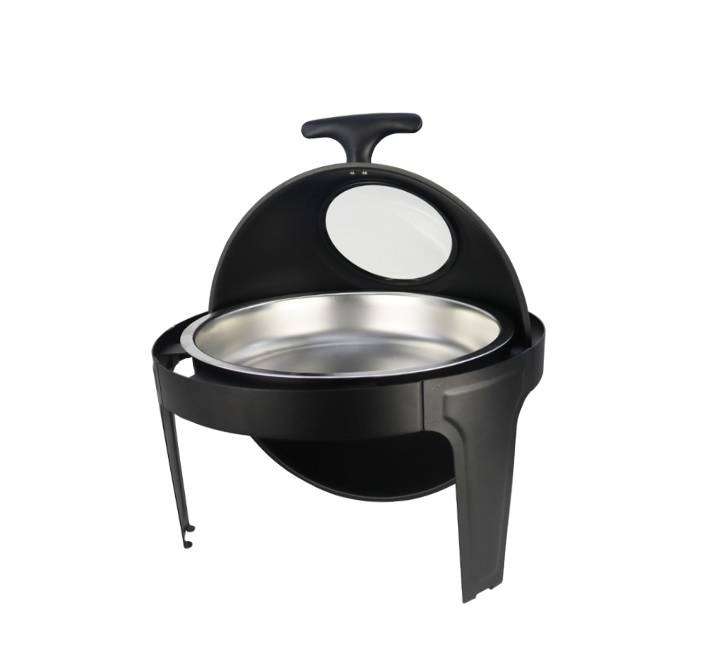 Roll Top Chafing Dish Round with Window -black l Single Pan