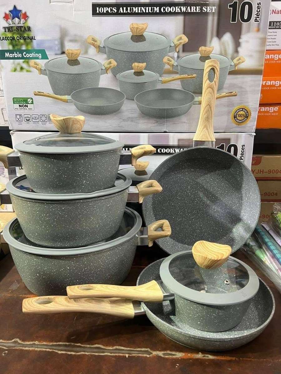 Queens Time 13 Pieces Non-Stick Cookware & Utensil Set - Glass Lid - Grey