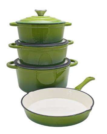LMA 7 Piece Cast Iron Dutch Oven Cookware Set - Green