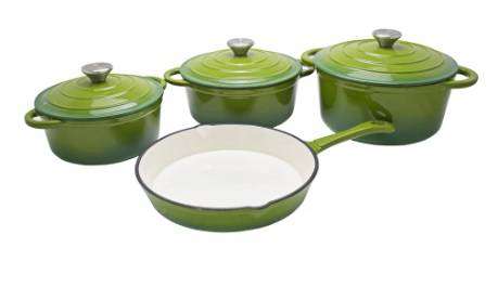 7pcs green Authentic Cast Iron Cookware Set