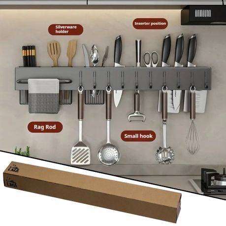 No-Drill Hanging Kitchen Utensil Organiser & Drying Rack with Hooks