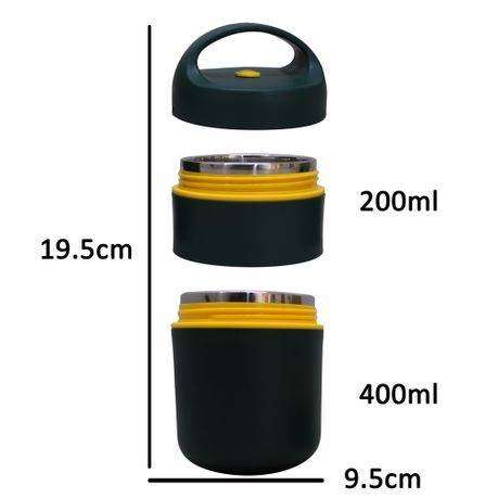 2 Tier S.Steel Vacuum Insulated Vented Bento Thermos Lunch Boxes 600ml