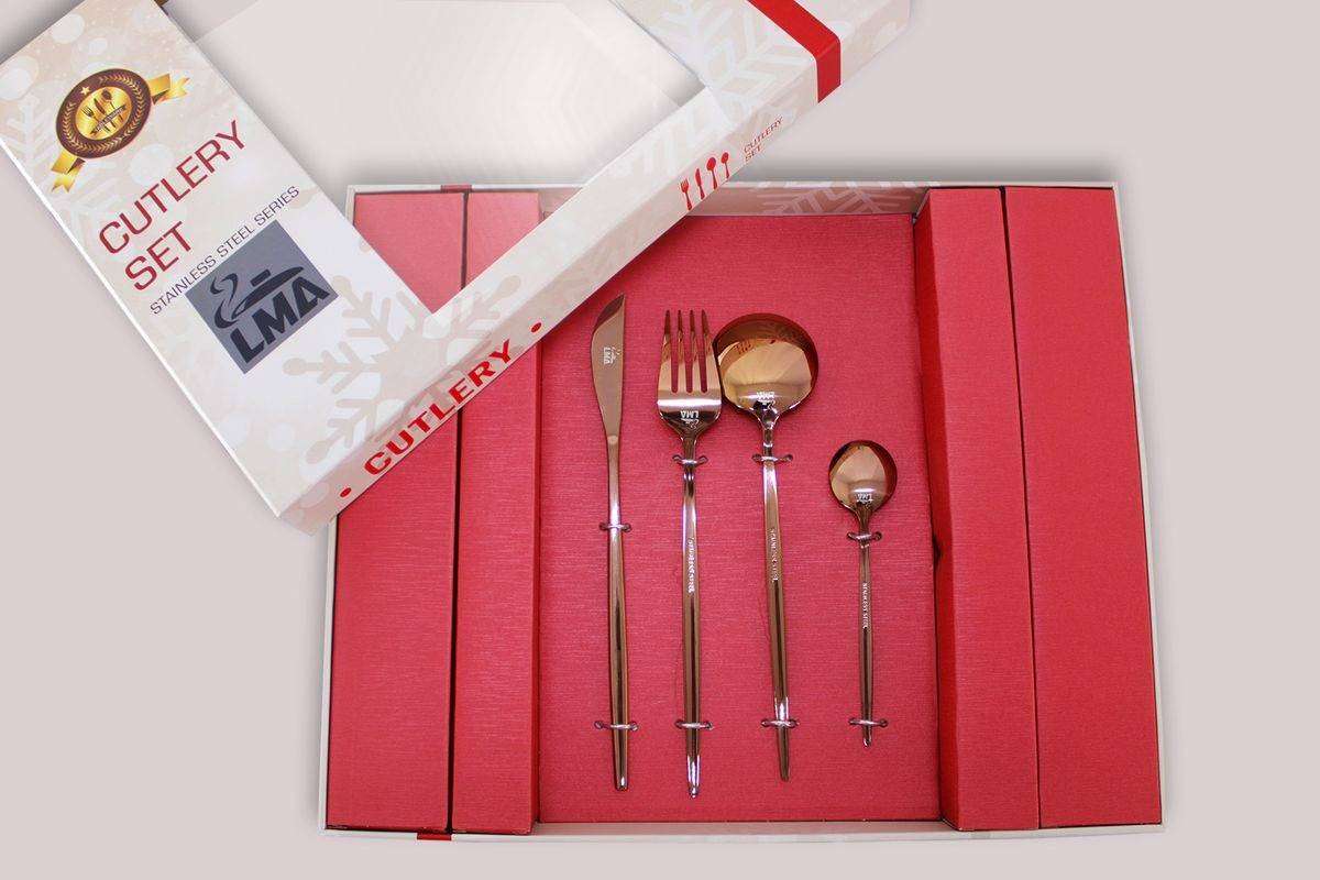 LMA Branded 24 Piece Stainless Steel Flatware Set in Novelty Box - Rose Gold
