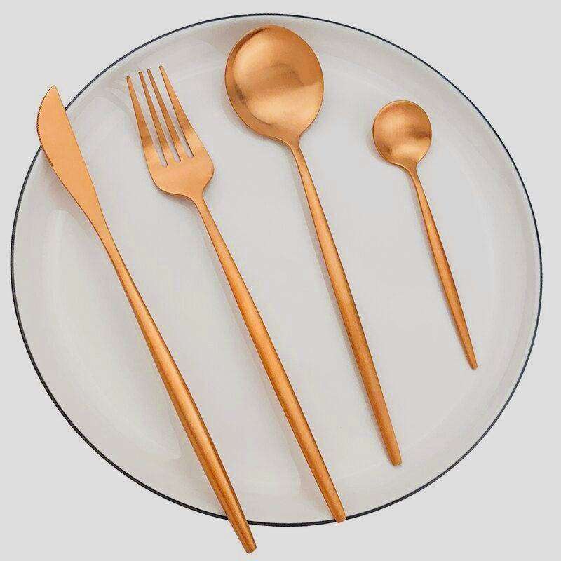 LMA Branded 24 Piece Stainless Steel Flatware Set in Novelty Box - Rose Gold